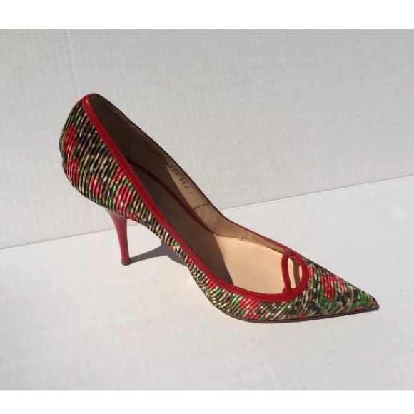 Casadei (Size 7.5 B) Red Green Satin Heel Pump EUC - Picture 6 of 7